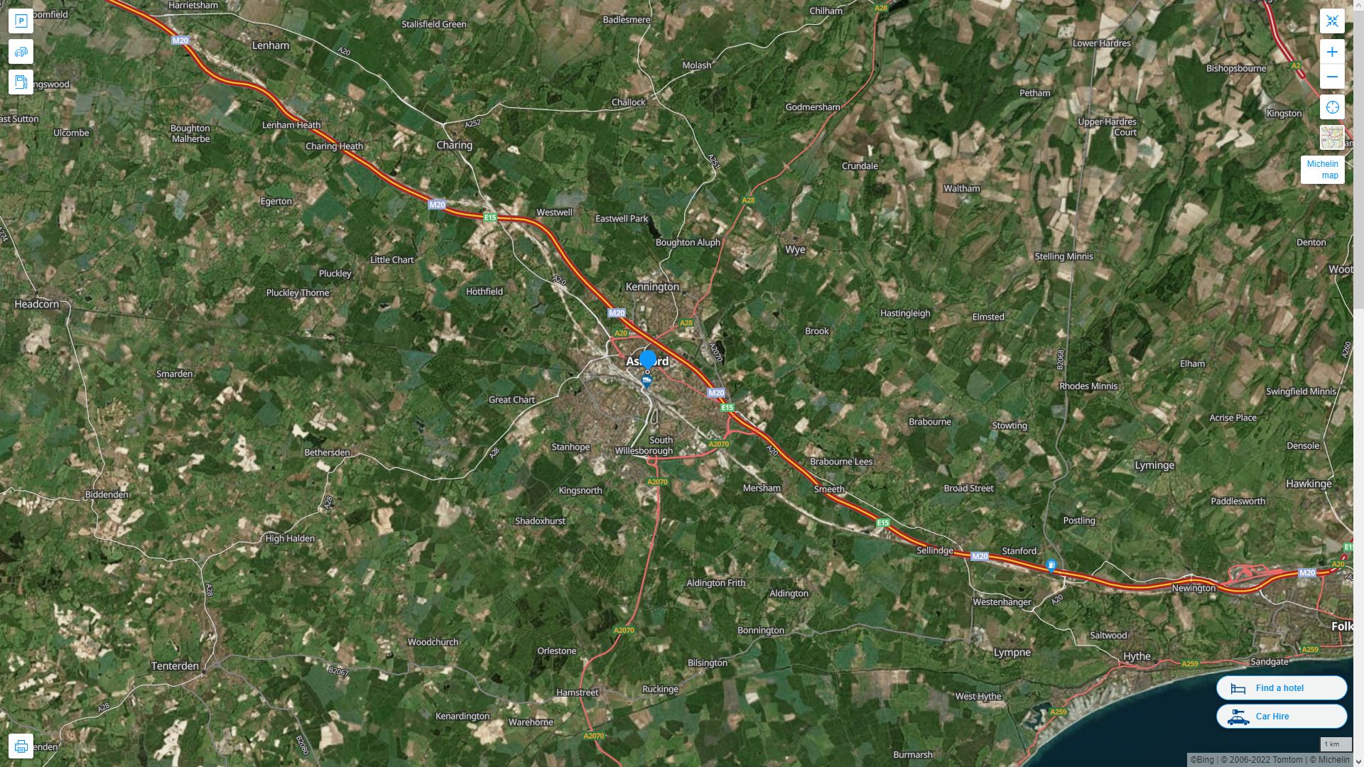 Ashford Highway and Road Map with Satellite View